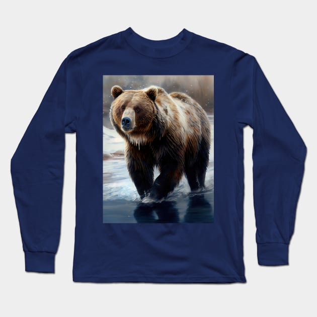 Arctic Grizzly Bear-Oil paint Long Sleeve T-Shirt by ABART BY ALEXST 